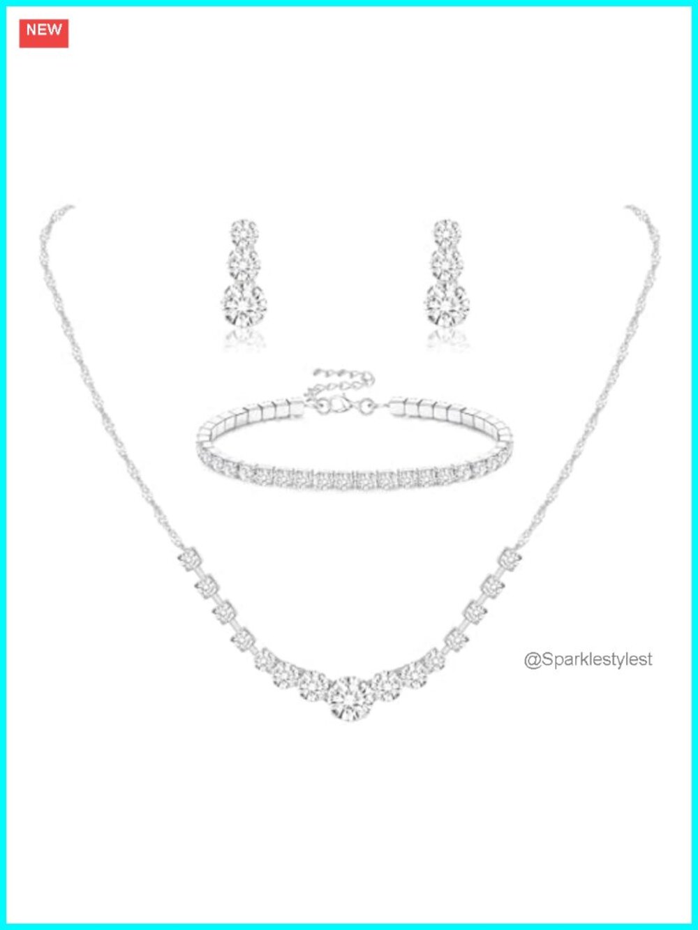Silver Plated Crystal Jewelry Set Wedding Necklace Earrings Bracelet